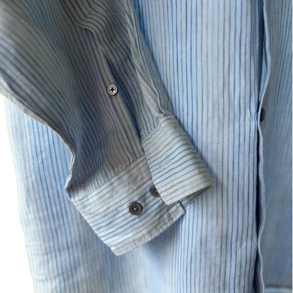 NEW Calvin Klein Long Sleeve Button Down Linen Shirt Size XL Thin Blue Stripe - Picture 8 of 11